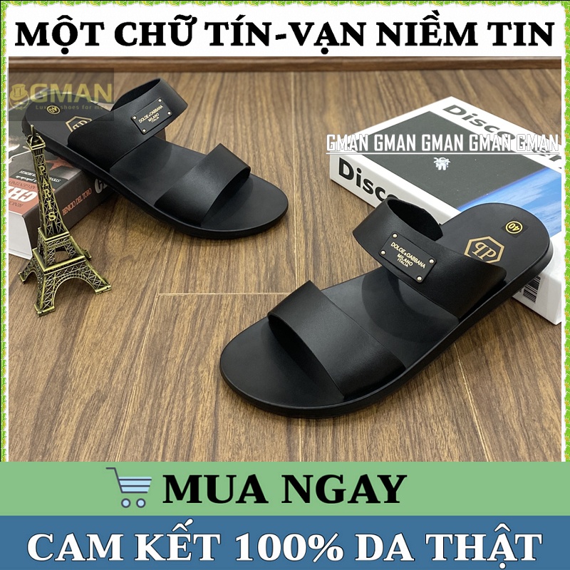 Dép nam chất liệu da thật nguyên tấm đế cao su bảo hành 1 năm TK012