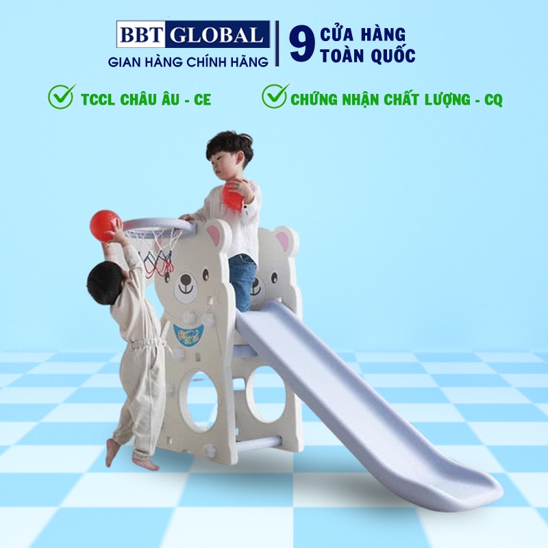 Cầu trượt Hàn Quốc cao cấp gấu Teddy có ném bóng rổ BBT Global CHD160