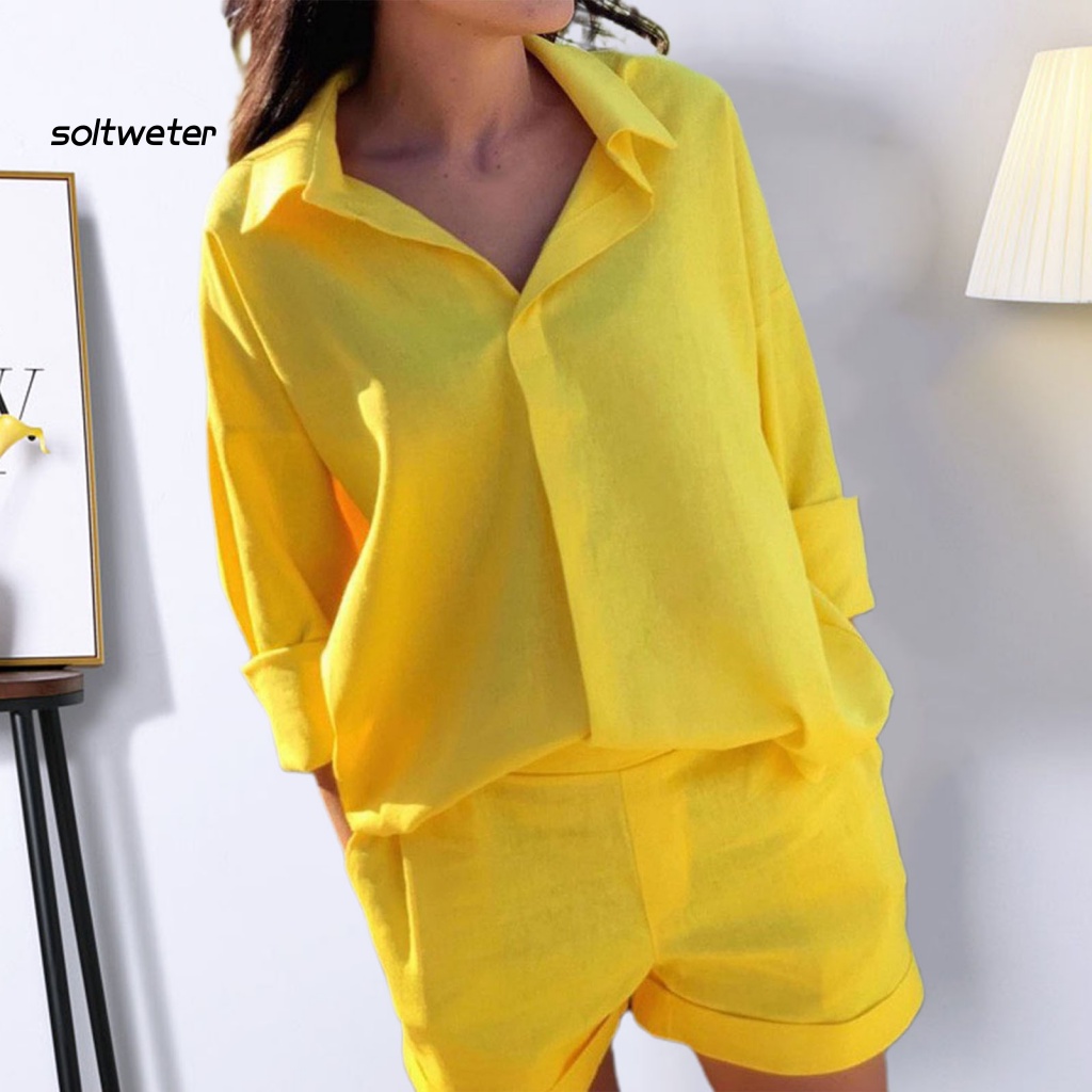 Bộ Trang Phục Gồm Áo Sơ Mi Và Quần Short Dáng Rộng Thời Trang Sành Điệu Cho Nữ