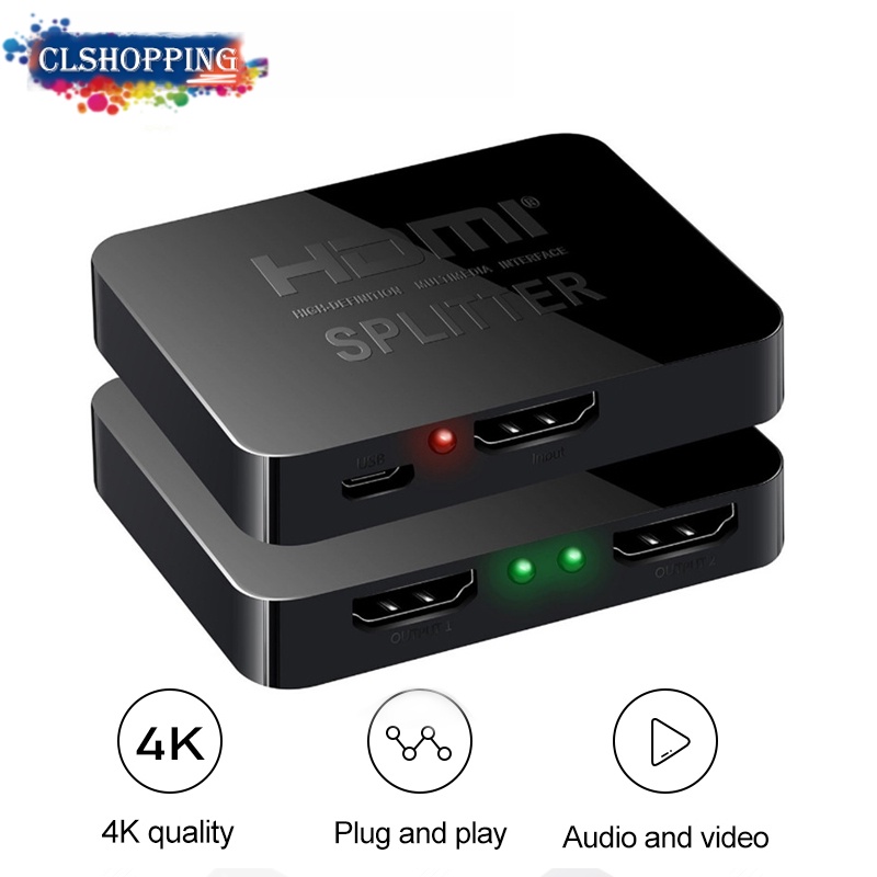 1x2 Switch Splitter HDMI-compatible 4k 60hz 1 in 2 Out for Dual Monitors Full HD 1080P 3D Come with High Speed HDMI Cable