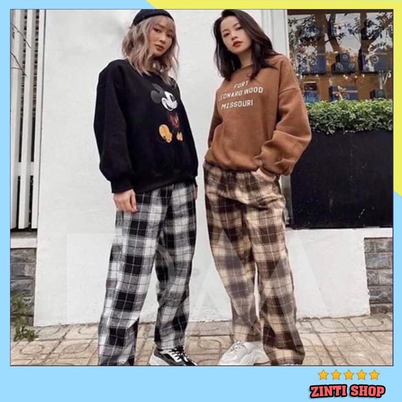 Quần Kẻ Sọc Caro dáng suông Phong Cách Hàn Quốc kèm ảnh thật