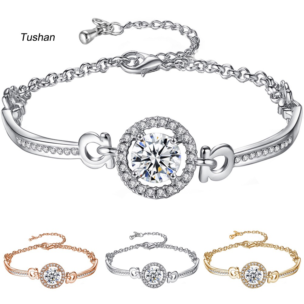 TUSH_Luxury Cubic Zirconia Inlaid Adjustable Chain Bracelet Bangle Women Jewelry Gift
