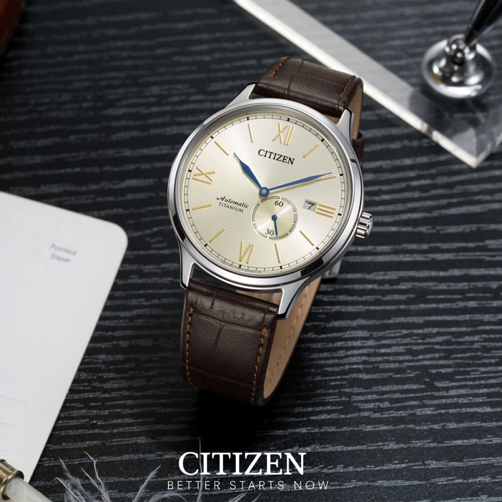 Đồng Hồ Citizen Nam Dây Da Máy Cơ-Automatic NJ0090-13P - Mặt Vàng (42mm)