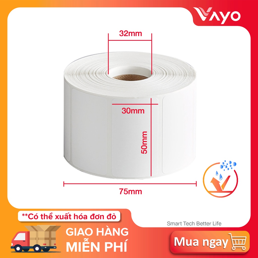Tem nhiệt tự dính 50x30mm, 30m, tem trà sữa, decal nhiệt bán chạy số #1 tại Thái Lan