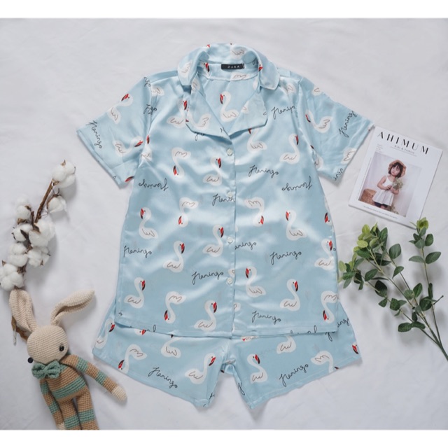 THANH LÝ NGHỈ BÁN- Pijama lụa nữ hoạ tiết hạc chất đẹp