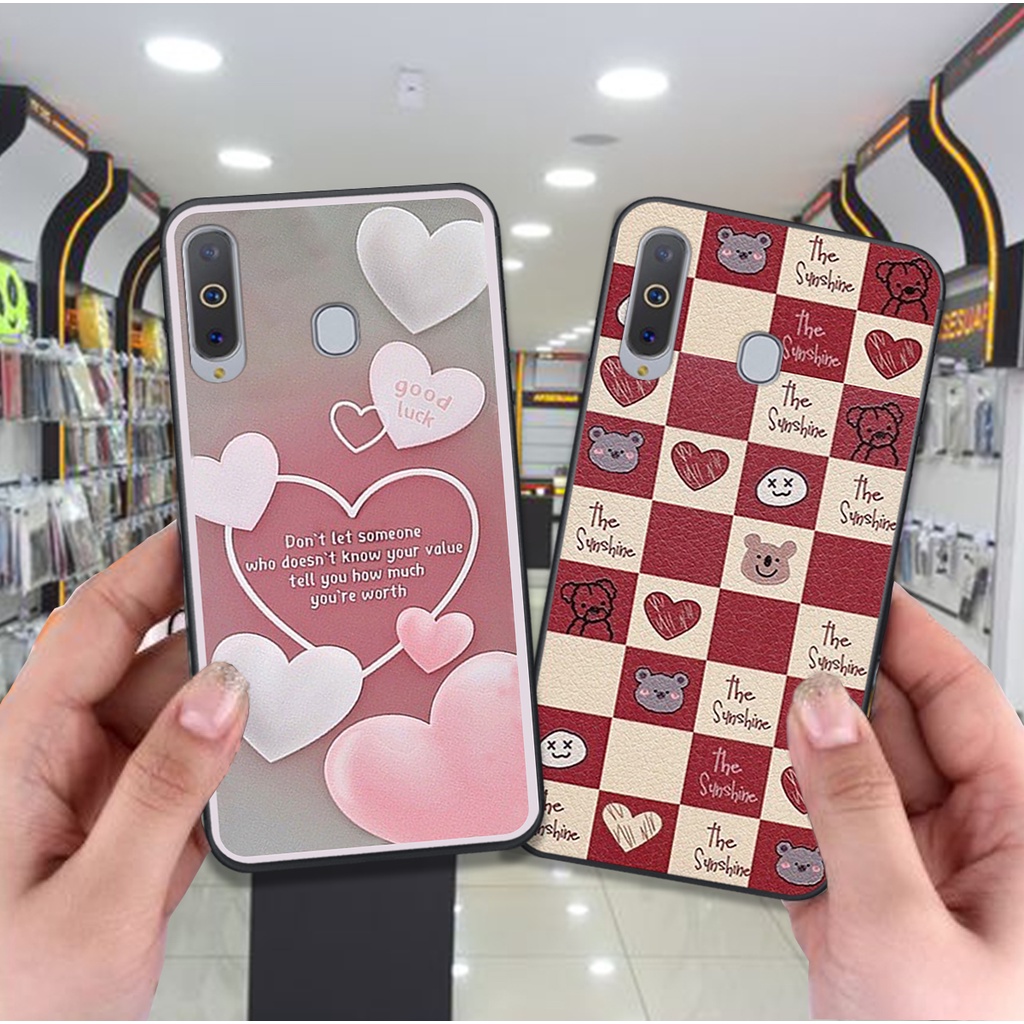Ốp Samsung A8s / A9 2019 in hình trái tim caro đen trắng , hồng cute xinh xắn dễ thương