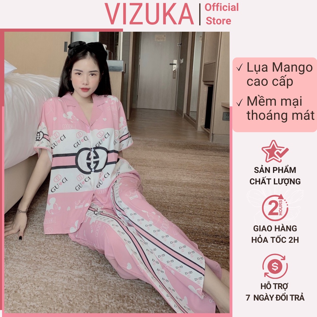 Đồ bộ pijama nữ lụa thiết kế dễ thương tay ngắn quần dài VIZUKA