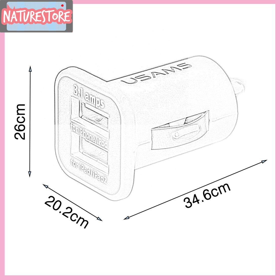 Tẩu Sạc Usams Hai Cổng Usb 12v 3.1a Cho Điện Thoại / Máy Tính Bảng / Pc