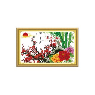 Tranh thêu đồng hồ mai khai phú quý - DLH-222827