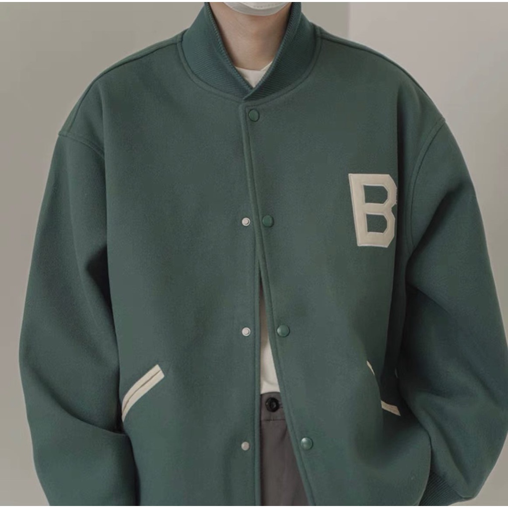 Áo varsity basic 2 màu xanh rêu,xanh tím than