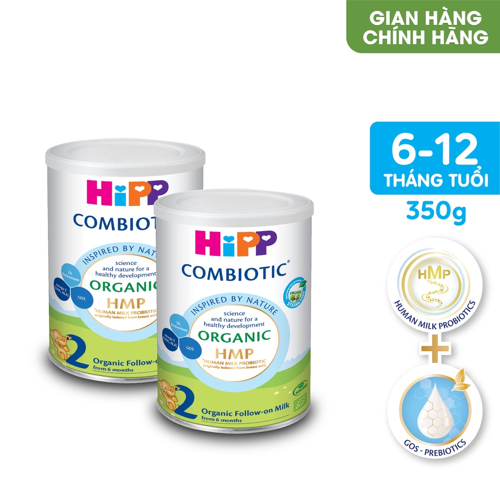 Combo 2 lon Sữa bột công thức HiPP 2 Organic Combiotic 350g bổ sung DHA trực tiếp (2 lon x 350g)