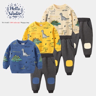  Bộ nỉ bé trai WELLKIDS dài tay cho bé họa tiết khủng long hàng xuất Âu Mỹ 