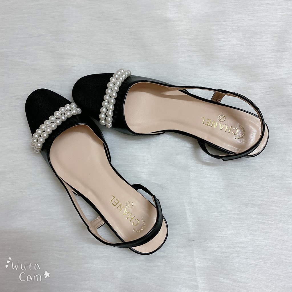 Giày sandal đính ngọc hậu thun hở eo 2p mã H72