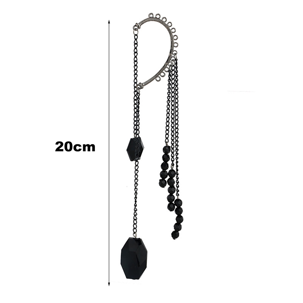 Khuyên đeo vành tai kiểu dài đính hạt đen nhân tạo huyền bí cho nữ