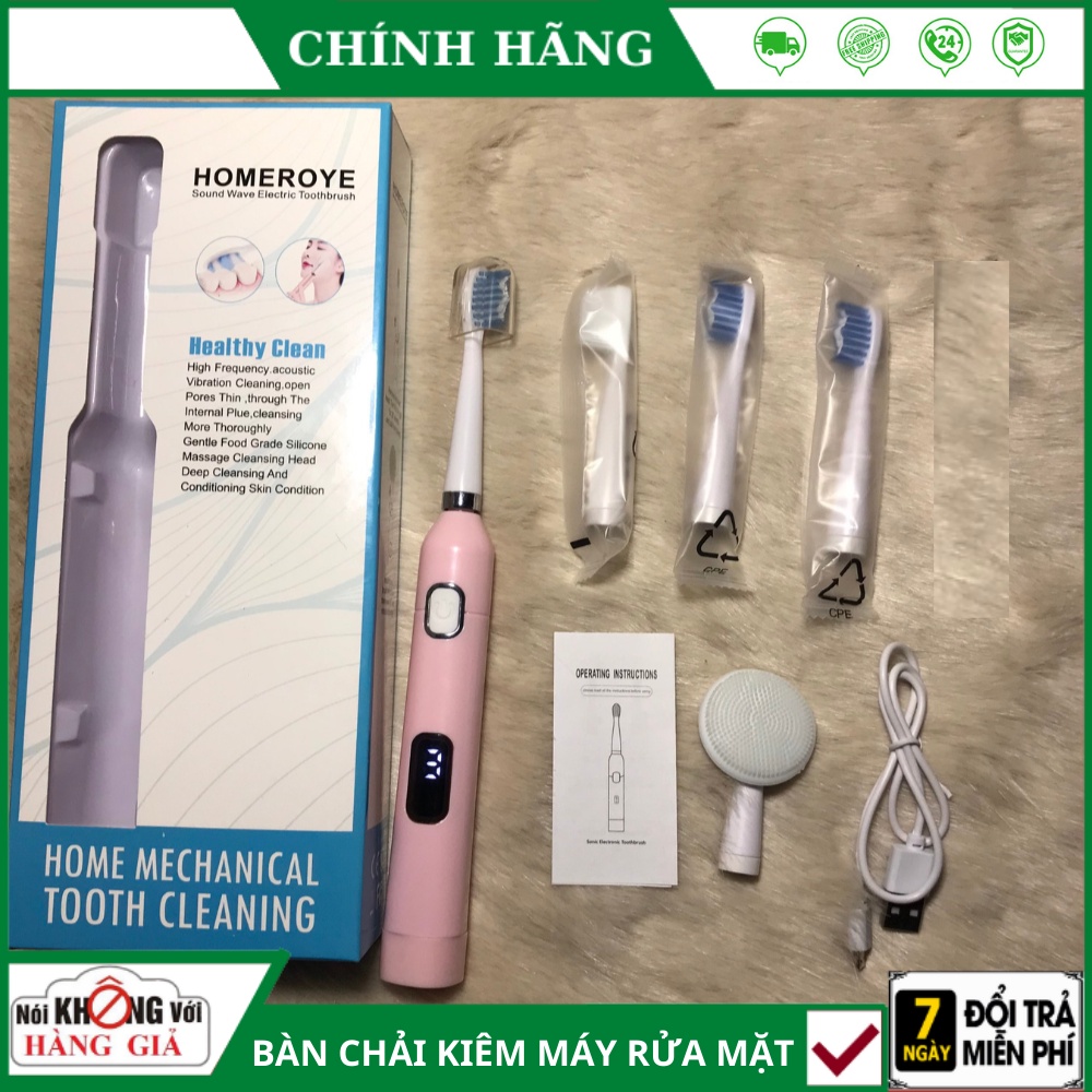 Bàn chải điện 9 chế độ hiển thị LCD Bàn chải đánh răng điện tiện dụng với đầu rửa mặt HOMEROYE-093 - Bảo hành 24 tháng