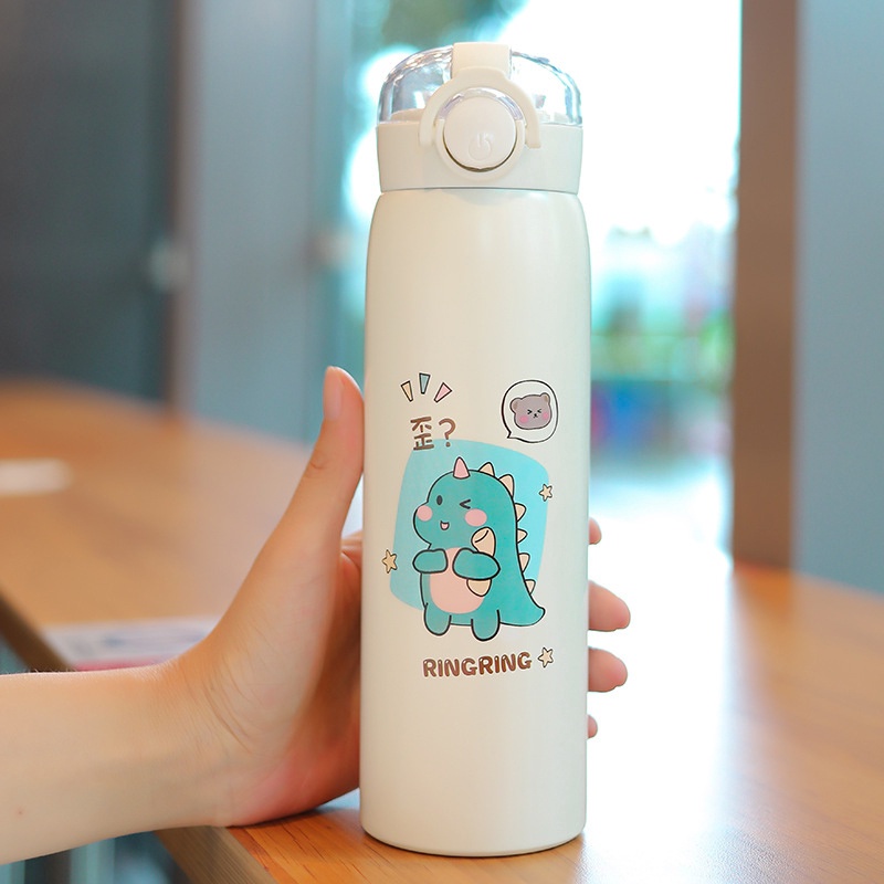 - Bình Đựng Nước Giữ Nhiệt 500ML Có Móc Cầm Tay Inox 304 Hình Dễ Thương - Kèm Ống Hút Tiện Lợi