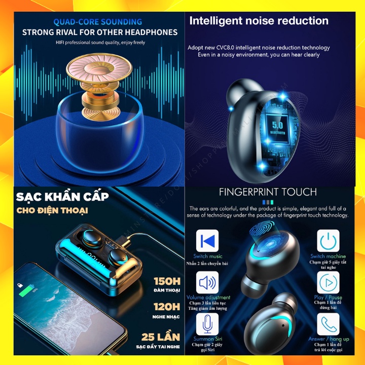Tai nghe F9 PRO ⚡ BẢO HÀNH 12 THÁNG ⚡ Tai nghe bluetoonh  Amoi F9 Pro Bản cao cấp Cảm biến vân tay, kiêm sạc dự phòng