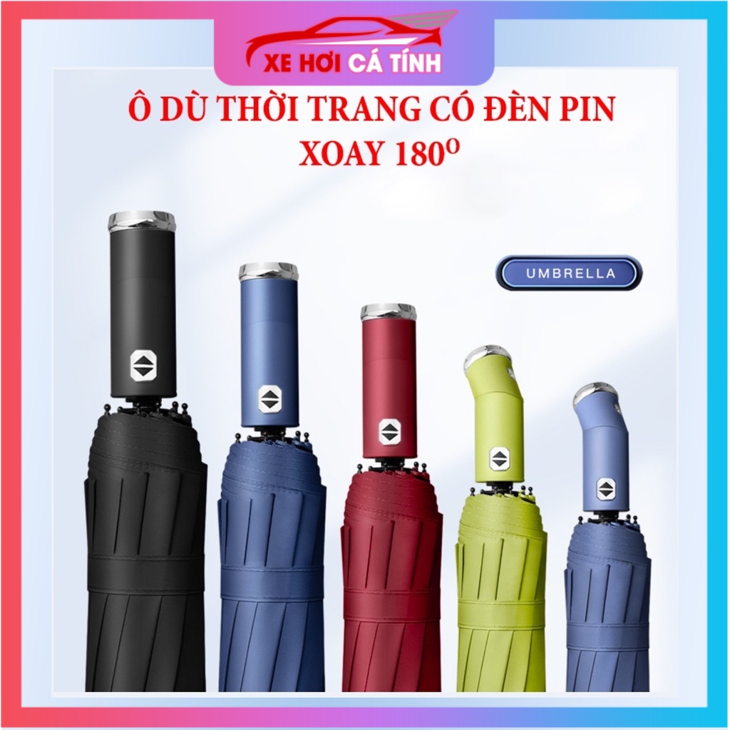 Ô dù thời trang tự động 2 chiều UV có đèn LED xoay 10 nan