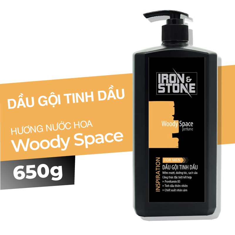 Dầu gội đầu IRON&STONE Inspiration hương Woody Space dành cho nam dung tích 650G, dưỡng tóc chắc khỏe, làm sạch sâu