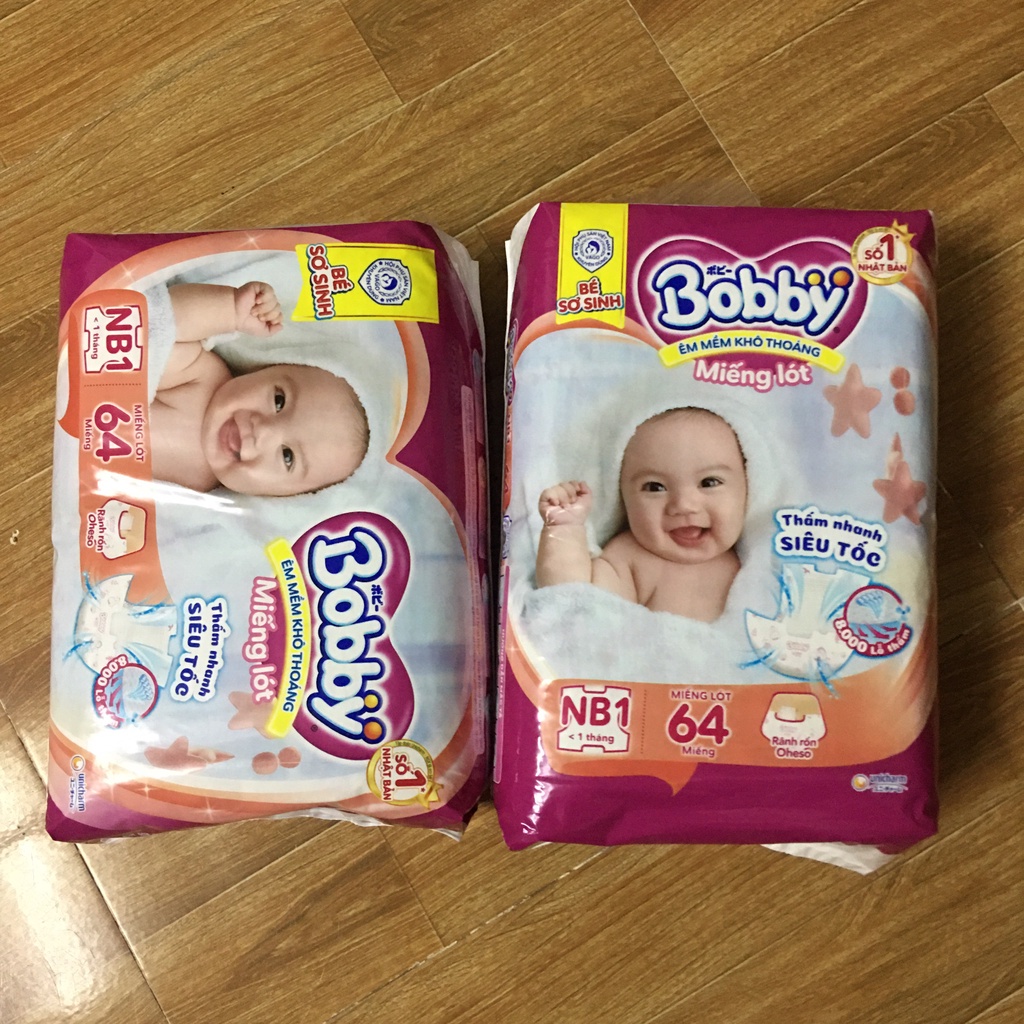 Tã-bỉm lót sơ sinh Bobby Newborn 1 (64 miêng/ 108 + 9 miếng tã dán cho bé)