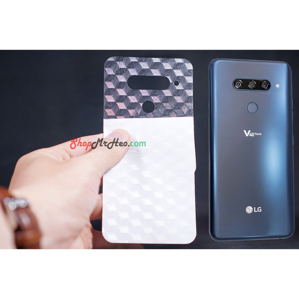 Skin Dán Mặt Lưng Vân 3D LG V40 ThinQ - Vân Carbon, Hình hộp, Nhám, Vân Da