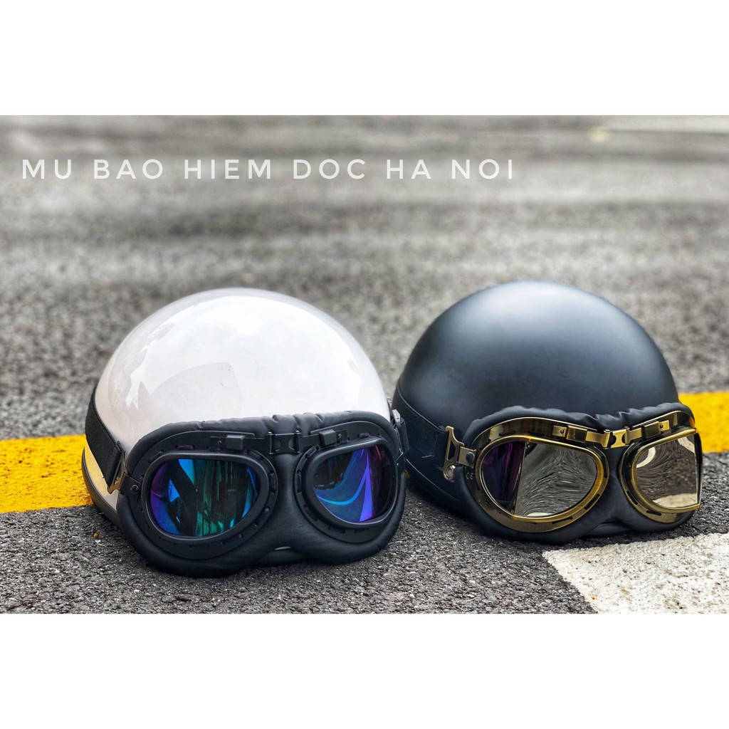 [HÀNG CAO CẤP] Mũ Bảo Hiểm HRA Trắng Bóng (Kèm kính) - Mũ Bảo Hiểm Nửa Đầu Thiết Kế Cao Cấp
