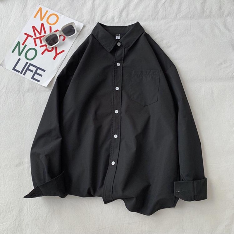 Áo Sơ Mi Tay Dài Dáng Rộng Màu Sắc Đơn Giản Thời Trang Xuân Thu Cho Nam
