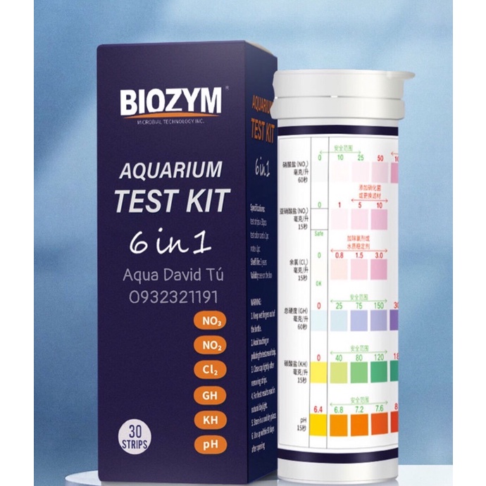 TEST KIT 6 IN 1 BIOZYM Cho Bể Cá Cảnh (30 que test)