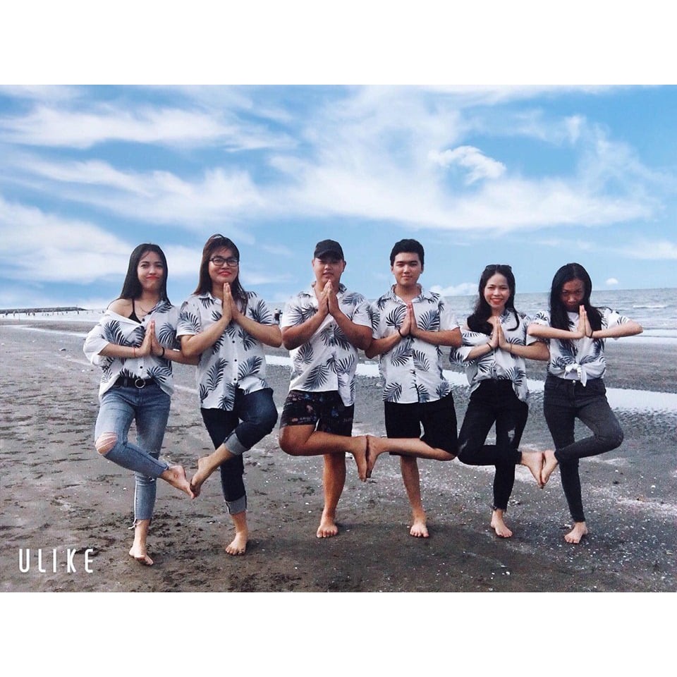 Áo nhóm đi biển họa tiết lá cọ, chất đũi mềm mát