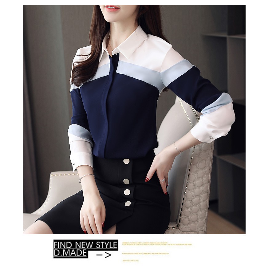 Sale 70% Áo công sở dài tay phong cách Hàn Quốc thanh lịch dành cho nữ, dark-blue-L Giá gốc 283,000 đ - 19C51