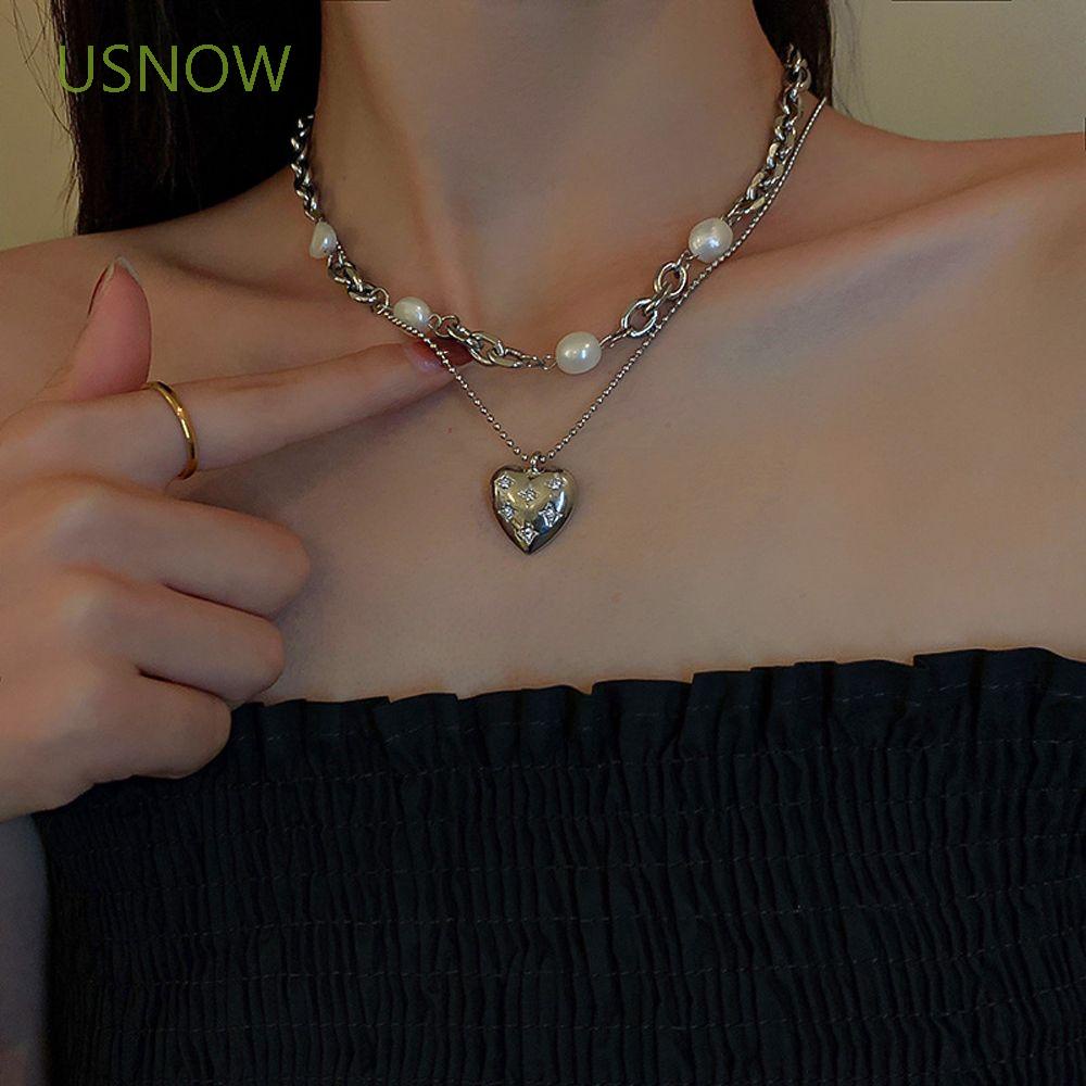 Bộ 2 Vòng cổ Choker Hai Lớp Mặt Trái Tim Phong Cách Hàn Quốc Cổ Điển Thời Trang Cho Nữ