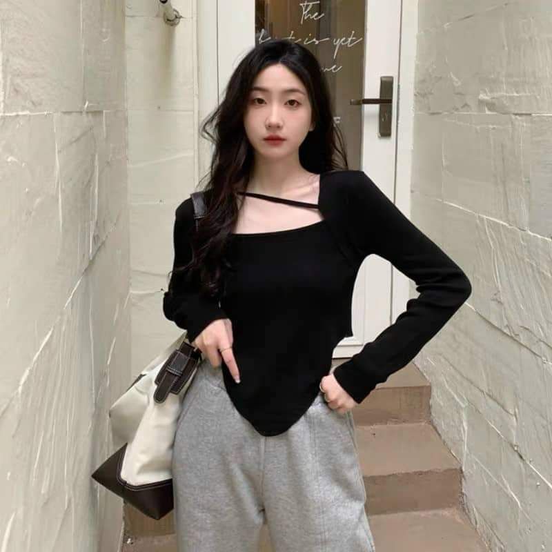 Áo len vạt nhọn dây chéo cổ hàng QC