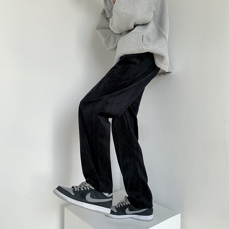 Quần Nhung Ống Rộng Màu Sắc Cà Phê Phong Cách Retro Đường Phố Cho Nam