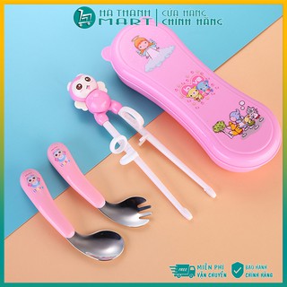Thìa tập ăn cho bé 🍴Chất liệu inox cao cấp, Tay cầm bọc nhựa PP an toàn - Giúp trẻ không bị đau cổ tay khi xúc đồ ăn