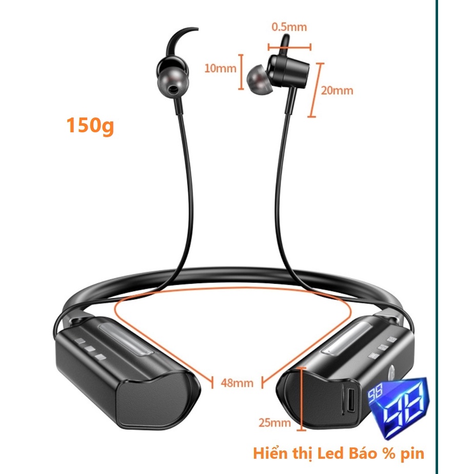 Tai Nghe Bluetooth 5.2 Sử Dụng Lên Đến 1000 Giờ , Led Báo % Pin , Có Thể Điều Chỉnh Bass / Treble