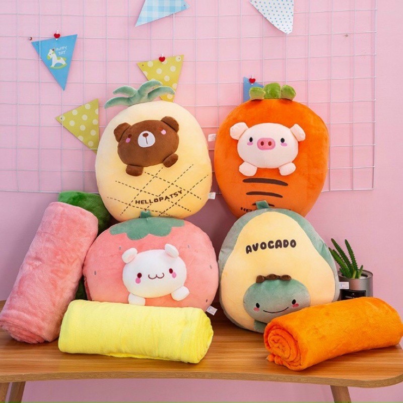 Chăn Trái Cây Kèm Thú – Vừa có thể dùng làm gối ôm + có chăn để đắp