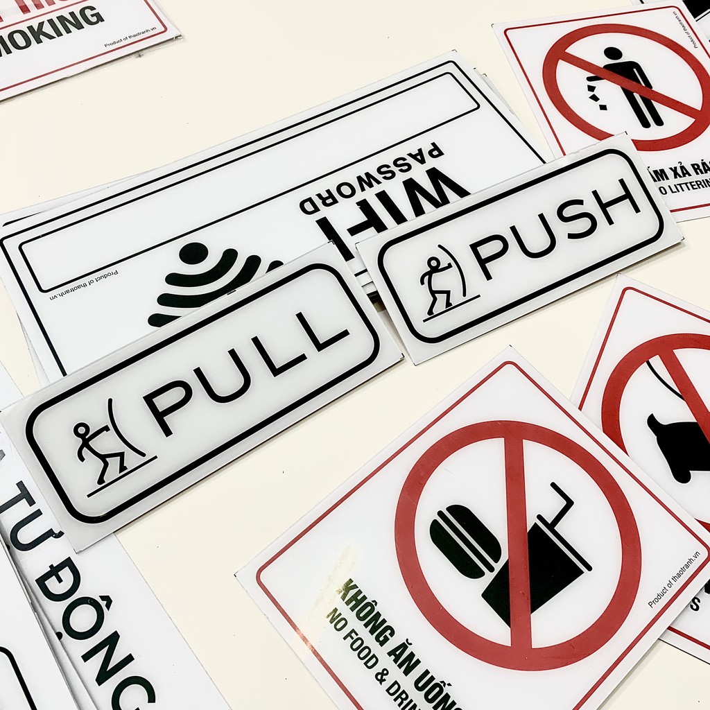 Biển Chỉ Dẫn Mở Cửa Kéo và Đẩy | Pull & Push 6x15cm - Tem Decal Cảnh Cáo Dán Kính - Sticker Trang Trí