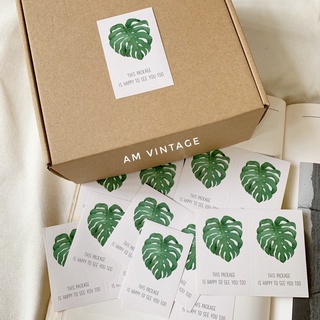 Sticker hình dán “monstera” trang trí hộp quà tặng vintage