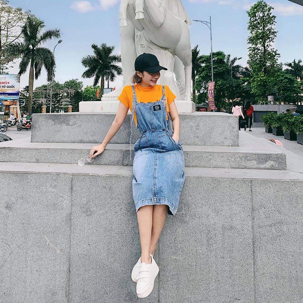 Yếm váy jean SAIGONJEAN dây rút YJ009 - Yếm bò ulzzang phong cách hàn quốc | BigBuy360 - bigbuy360.vn