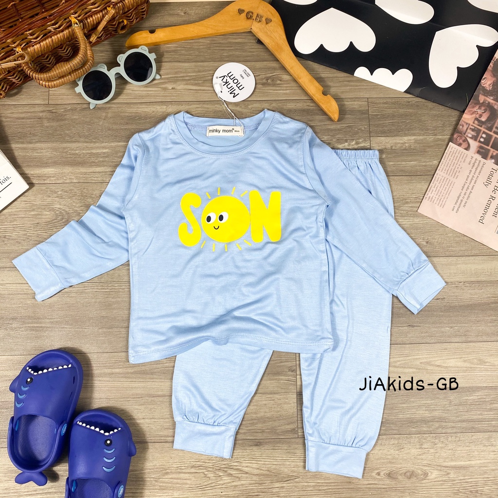 Bộ Dài Tay THUN LẠNH MINKY MOM Vải Trơn Bo Gấu In Hình Cho Bé TD-IN61