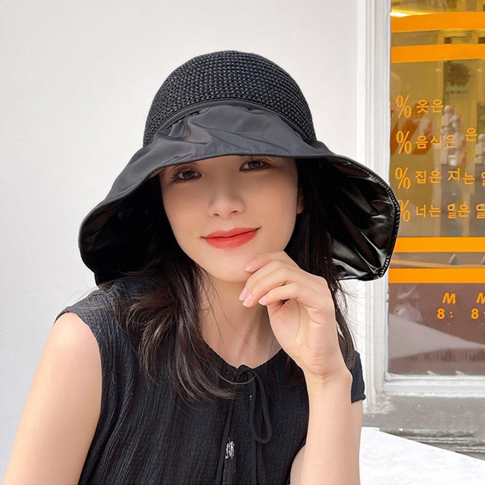 Nón Tai Bèo Đan Cói Chống Nắng Cột Nơ Gấp Gọn Được Cho Nữ