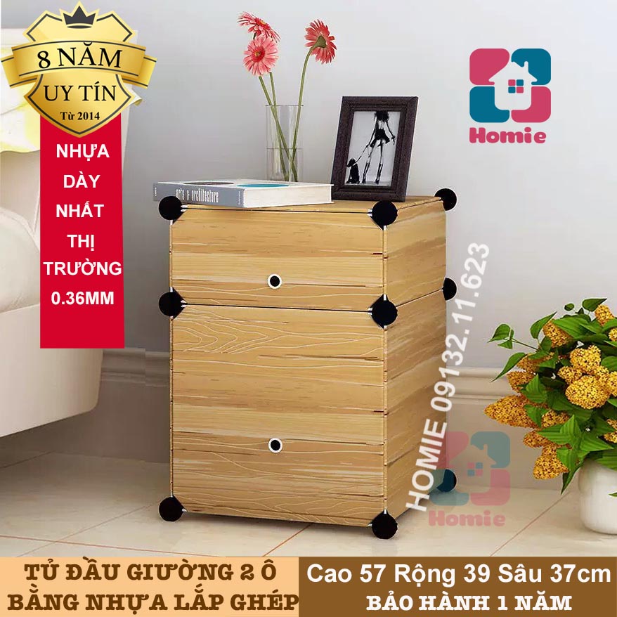 Tủ đầu giường nhựa lắp ghép 2 ô (1 ngăn kéo) tiện dụng (hơn 30 mẫu)