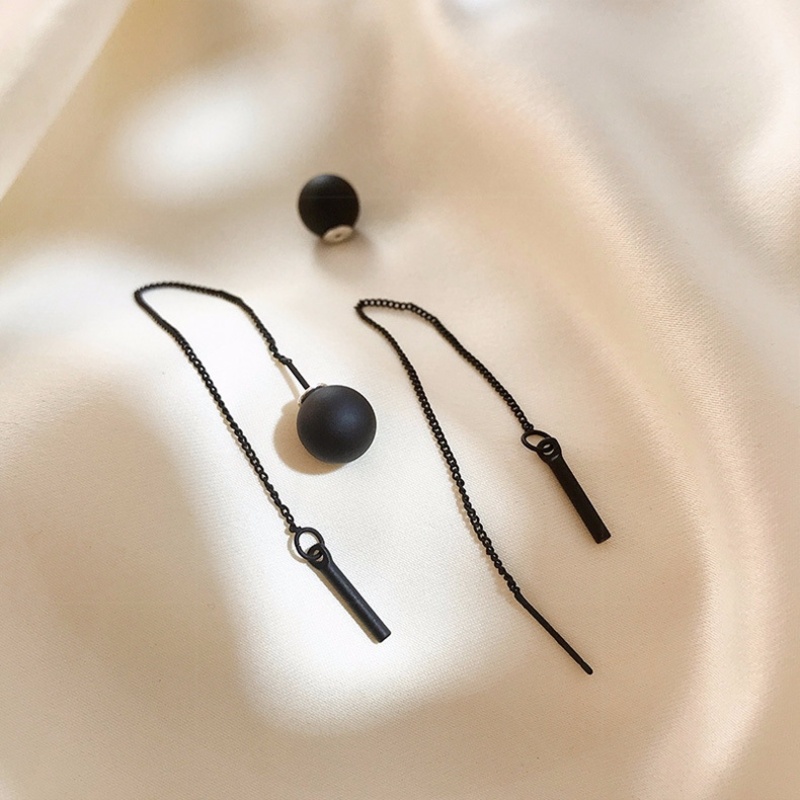 Bông Tai Dây Xích Gắn Bóng Tròn Màu Đen Phong Cách Hàn Quốc Ngọt Ngào Cho Nữ