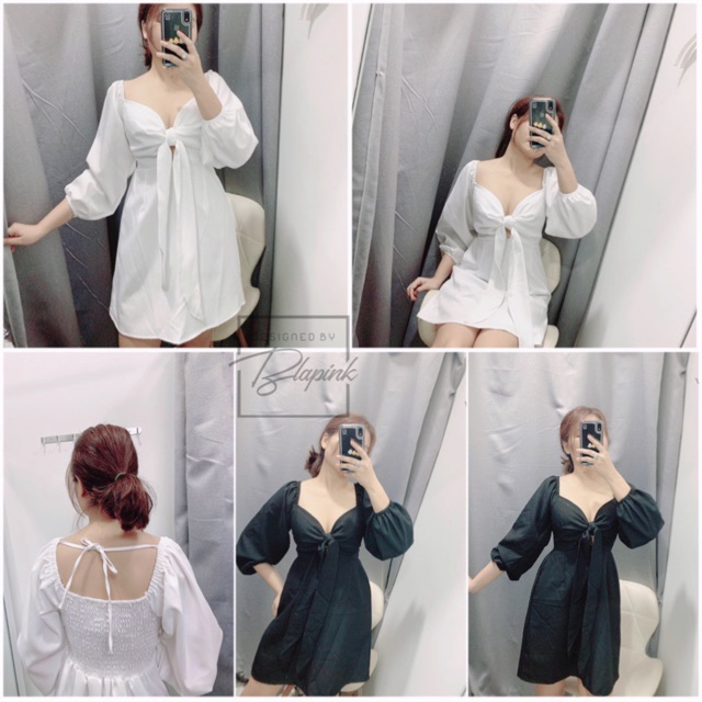 Đầm tay phồng xoắn nơ ngực - Han Dress