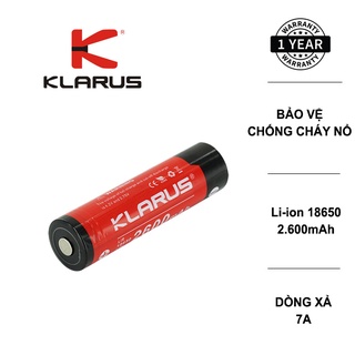 Pin sạc cao cấp klarus 18650 dung lượng 2600mah có mạch bảo vệ