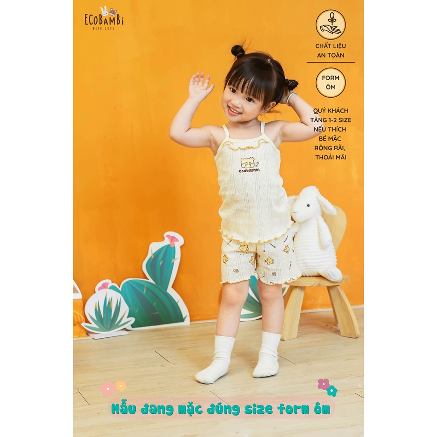 Bộ 2 dây thun thông hơi cotton cao cấp, dáng QUẦN NGẮN phong cách Hàn Quốc in Gấu cho bé gái Ecobambi