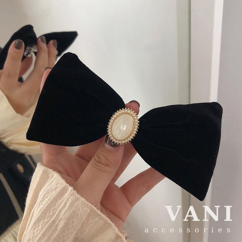 Kẹp Nơ Nhung Đá Mắt Mèo Viền Châu - Vani Store [PKT00262]