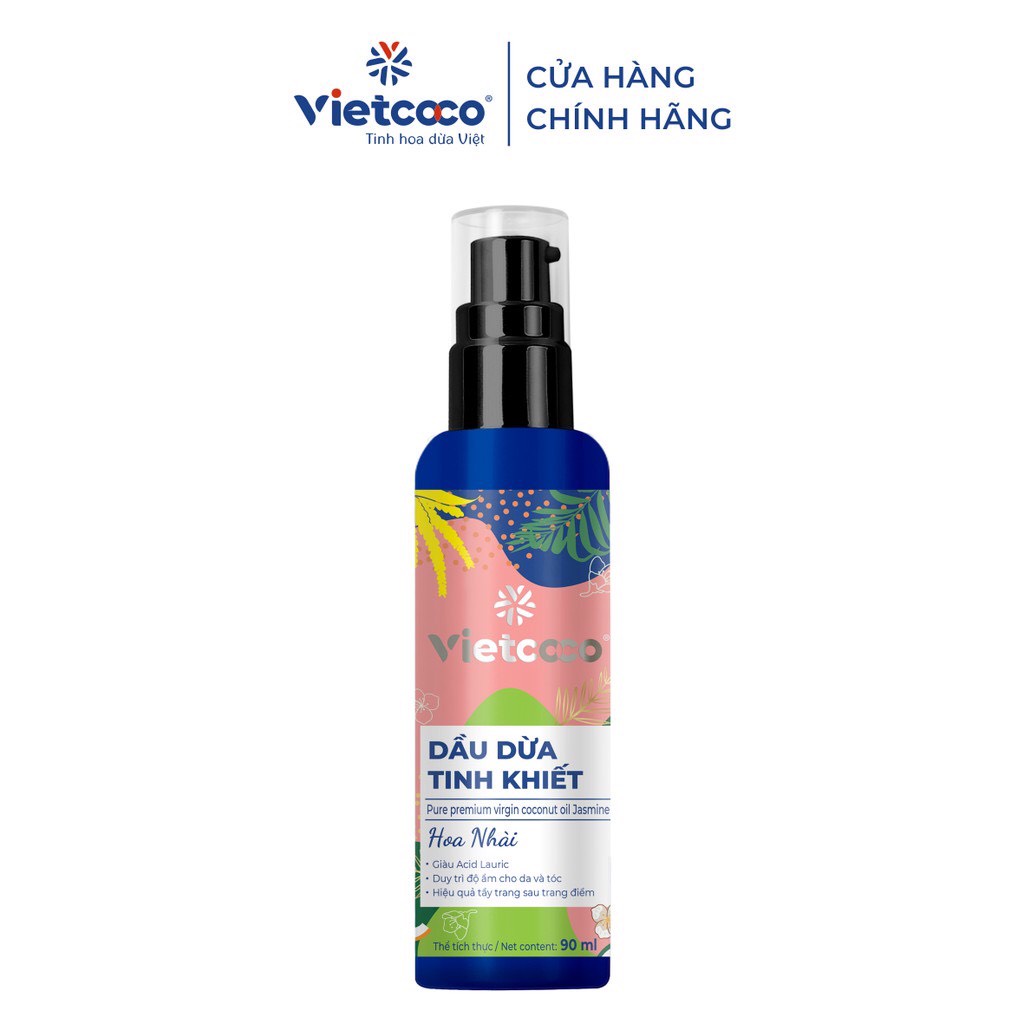 Combo 2 chai Dầu dừa tinh khiết mỹ phẩm Vietcoco 90ml/Chai - Hương Hoa Nhài và Sả Chanh