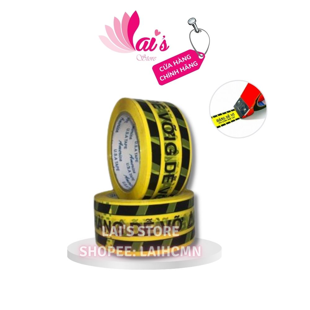 Băng Keo Niêm Phong In Chữ HÀNG DỄ VỠ VUI LÒNG NHẸ TAY 1 Cuộn 100 Yard Màu Vàng Đóng Gói Hàng Hóa - LAI'S STORE