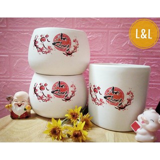 02 chậu Dán Decal An Khang Trồng Cây Để Bàn size lớn - Chậu Sứ Bát Tràng trồng cây cảnh để bàn, cây trang trí, sen đá